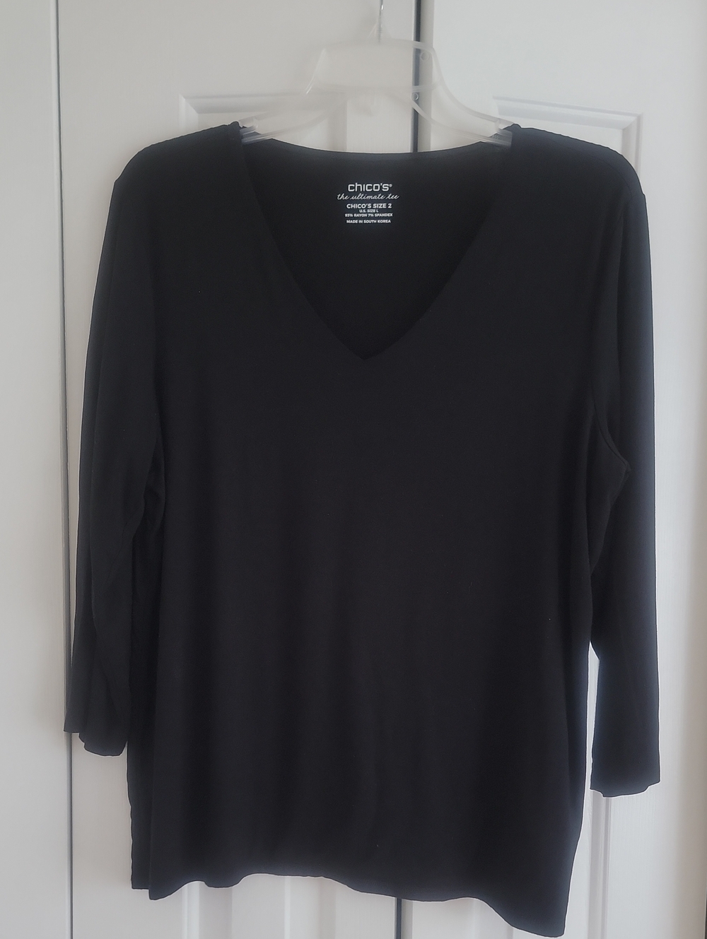 Chico's Black V-Neck Long Sleeve Tee, L (2)